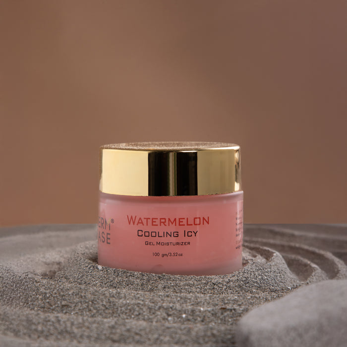 Pink jar with gold lid on a textured surface and brown background