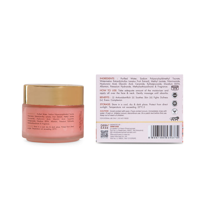 Pink jar with gold lid and label on a white background
