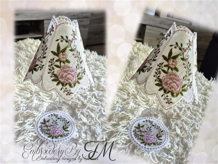 Wine glass shades with peonies/5x7 hoop