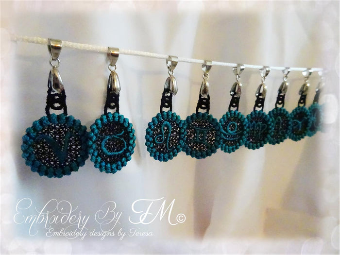 Zodiac pendant lace/4x4 hoop/All signs of the zodiac