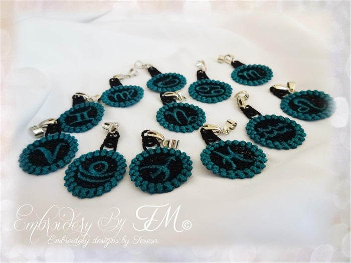 Zodiac pendant lace/4x4 hoop/All signs of the zodiac